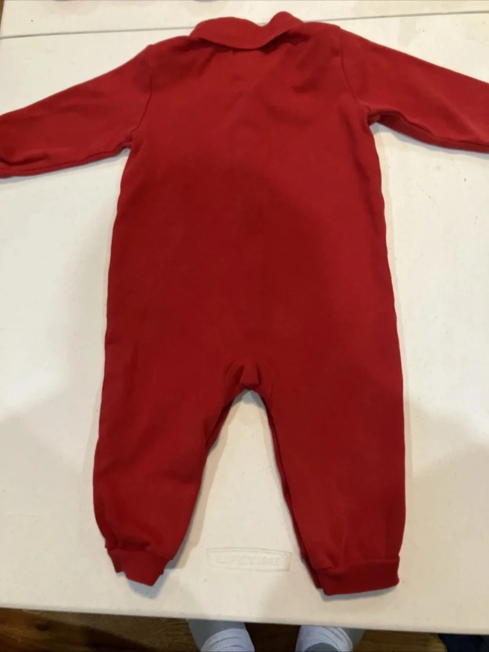 Ralph Lauren Infant Boys Long Sleeve One Piece Polo Romper.  Red 12mo. EUC
